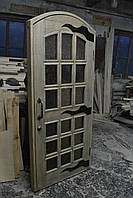 Двері дерев'яні під старовину з вітражами та кованними деталями