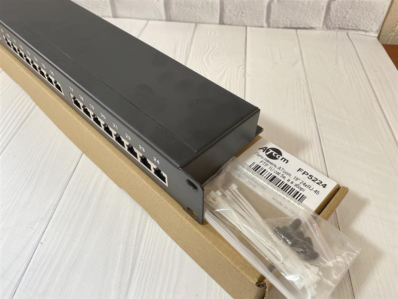 Патч-панель Atcom FP5224 19" 24хRJ-45 FTP 1U cat.5е, у зборі, фото 1