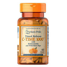 Аскорбиновая кислота, Puritan's Pride Vitamin C-1000 mg with Rose Hips Timed Release 60 caplets