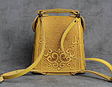 Шкіряний міні рюкзак-трансформер "Венеція" жовтого кольору, 17х19х7 см, фото 3