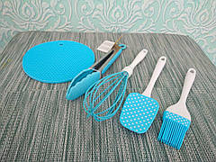 Набір силіконових приладів для кухні (лопатка, віночок, кисть, підставка під гаряче, щипці) |Кухонний посуд|