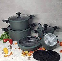 Набір каструль казанів з мармуровим покриттям Edenberg EB-5633 Набір посуду 10 предметів Зелений