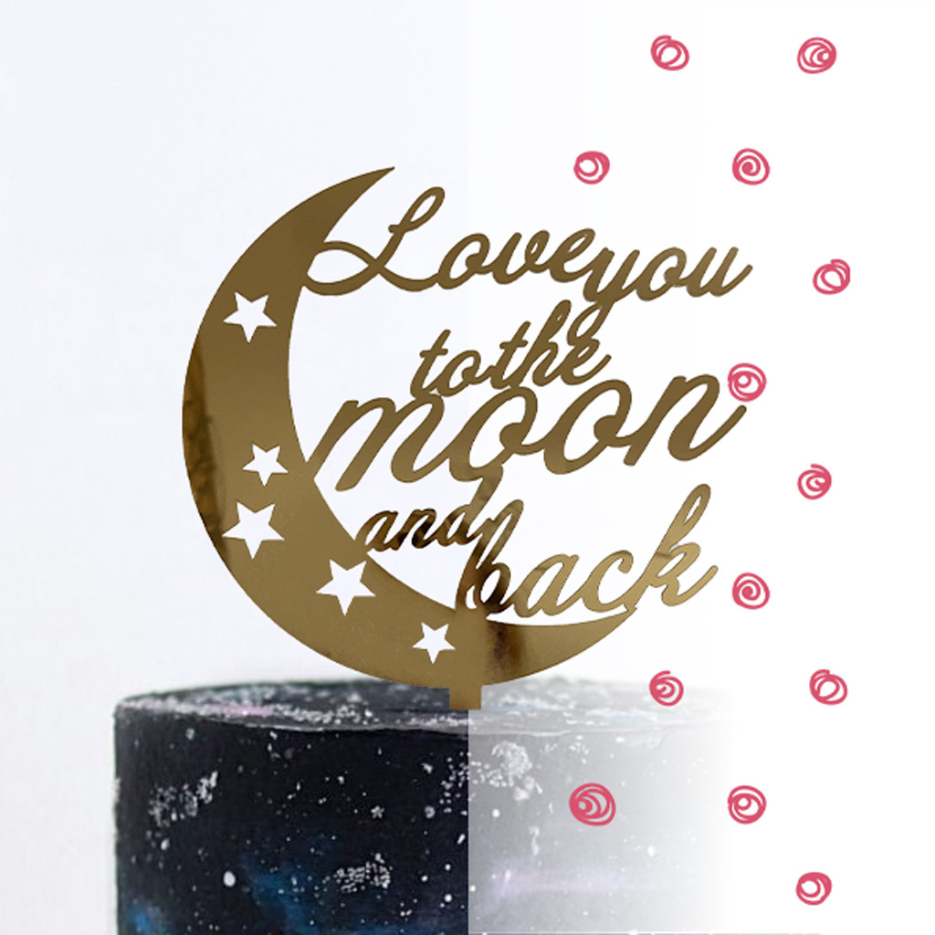 Топпер фигурка на торт зеркальный двусторонний "Love you to the moon and back" Manific Decor