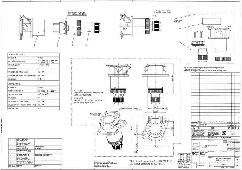 Розетка на полуприцеп 7 PIN ABS/EBS/ADR ERICH JAEGER (ISO