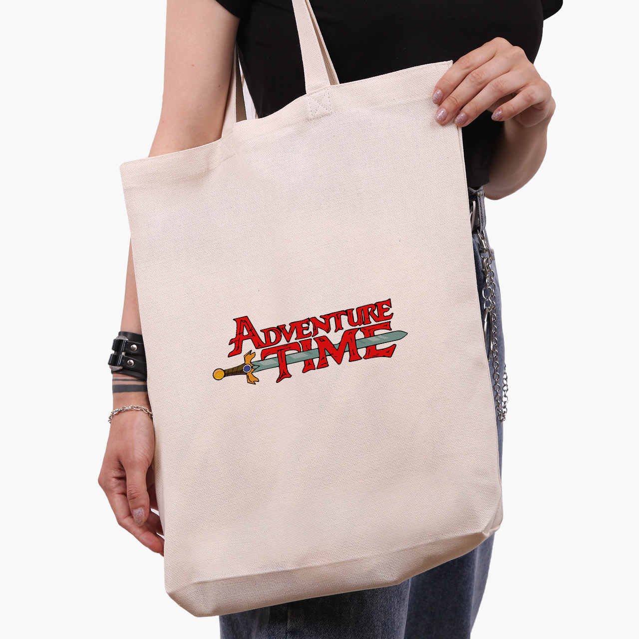 Еко сумка Час пригод (Adventure Time) бежева з широким дном канвас