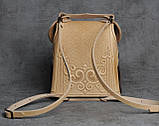 Міський жіночий шкіряний рюкзак, маленький коричнево-бежевий рюкзак, ручна робота, фото 7
