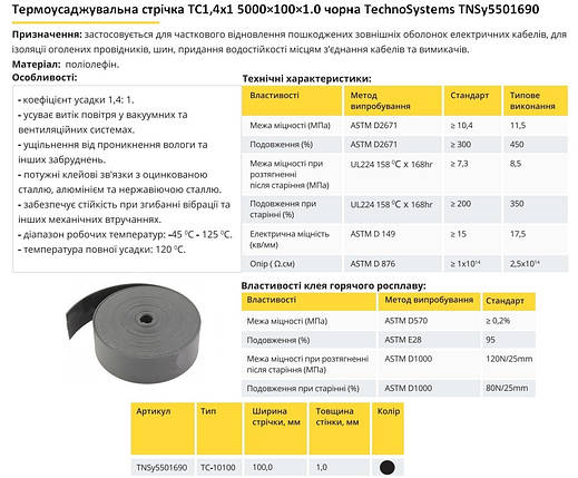 Термоусадочная лента ТС 1.4х1 5000×100×1 черная TNSy5501690, фото 3