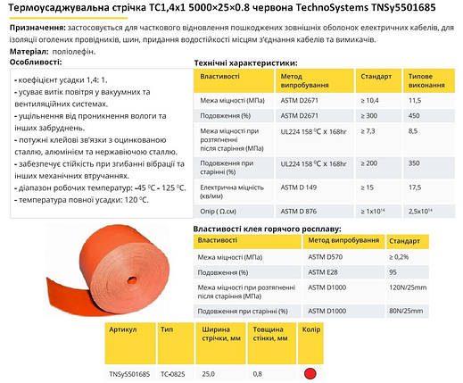Термозбіжна стрічка ТС 1.4х1 5000×25×0.8 червона TNSy5501685, фото 3