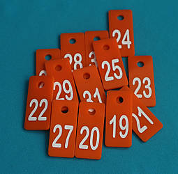 Прямокутний акриловий номерок помаранчевого кольору 25х55 мм