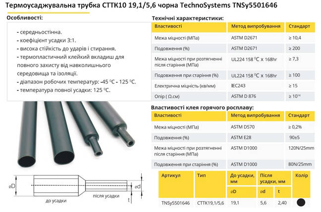 Термоусадочна трубка СТТК10 19.1/5.6 чорна TNSy5501646, фото 3