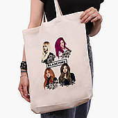 Еко сумка Блек Пінк (BlackPink) бежева з широким дном канвас