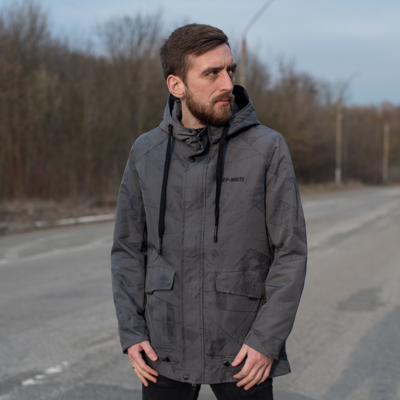 Чоловіча демісезонна куртка OFF-White, сірого кольору - фото 1 - id-p1255816351