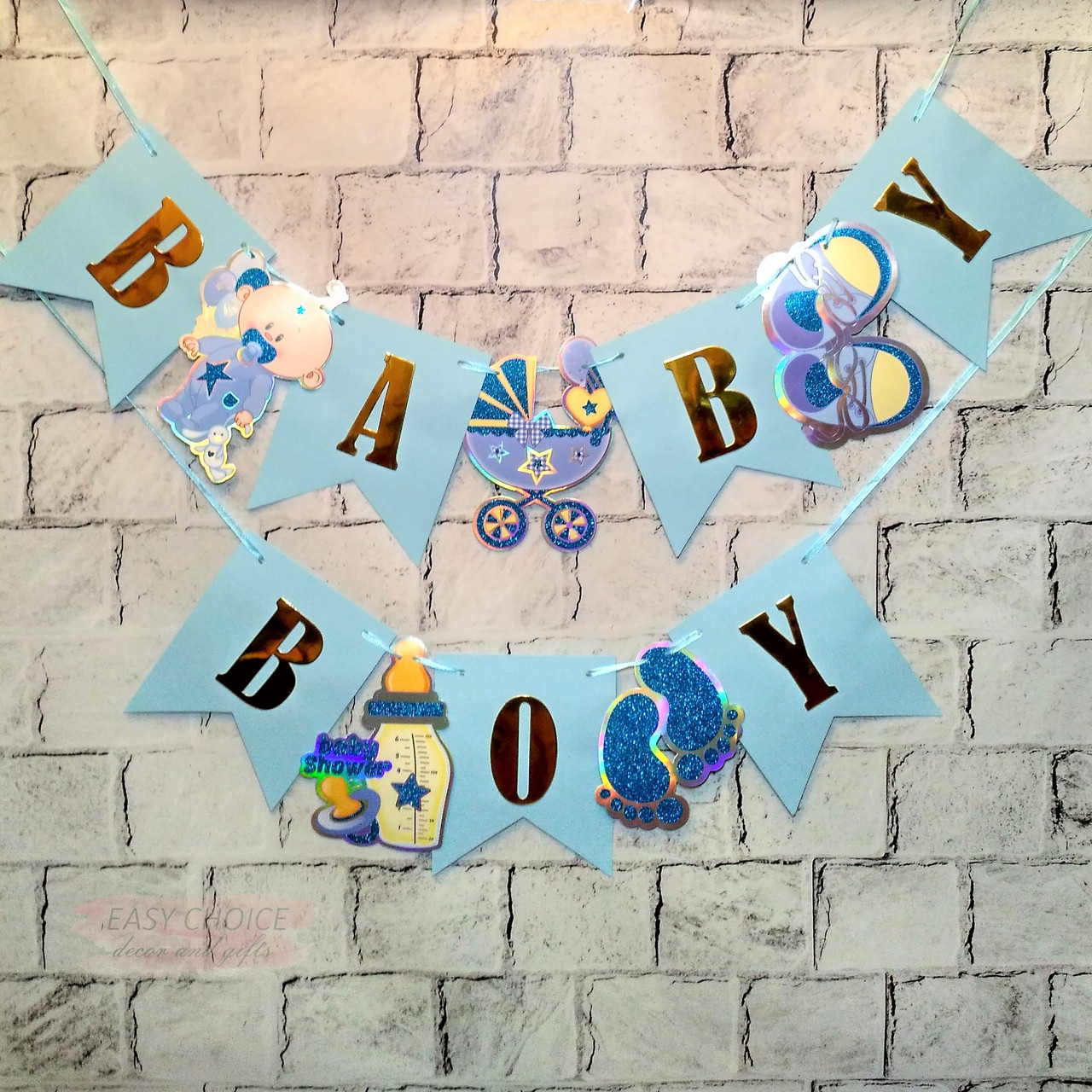 Гирлянда-растяжка флажки Baby Boy, вечеринка Baby Shower - фото 1 - id-p1255832903