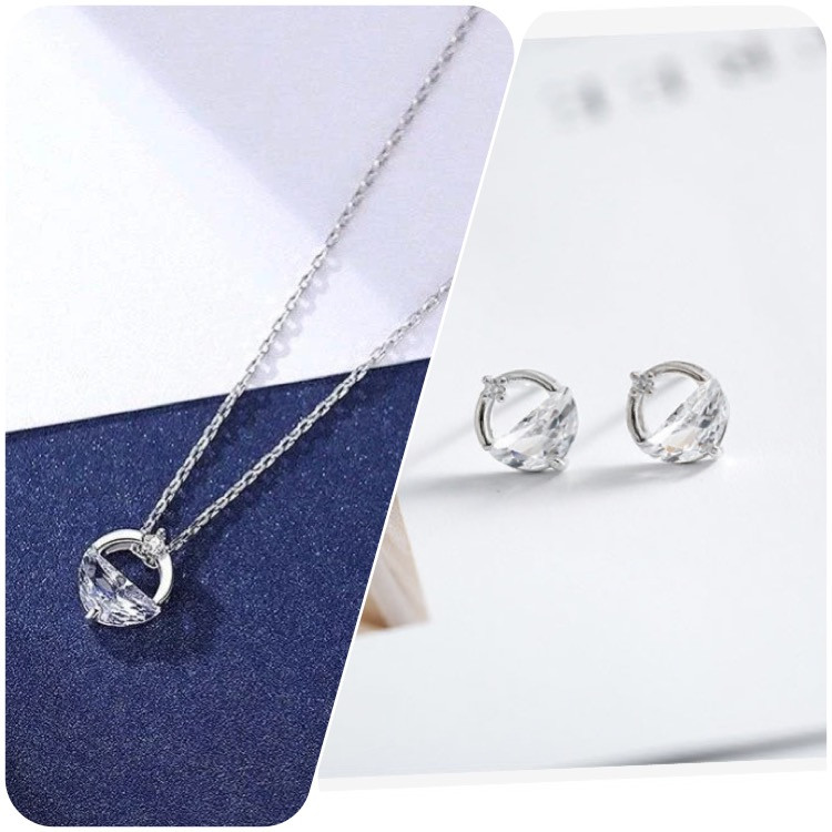 Набір прикрас Море, сережки + підвіска з фіанітом, маленькі сережки і кулон, срібне покриття 925 проби, фото 1