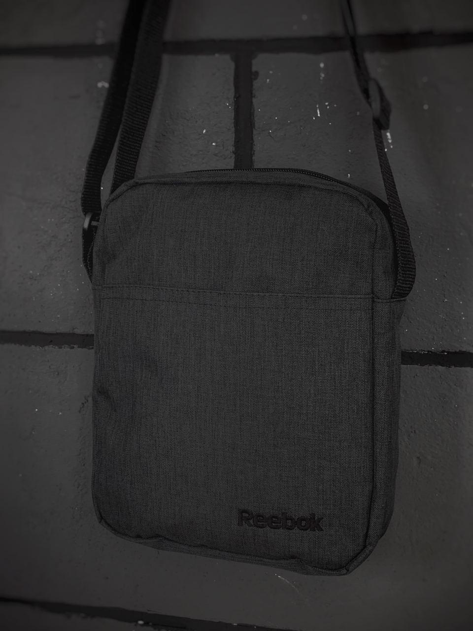 Барсетка чоловіча reebok рібок сумка через плече темно-сіра тканинна