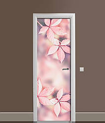 3Д наклейка на двері Рожеві листя самоклеюча вінілова плівка ПВХ Природа рослинний фон 60*180 см
