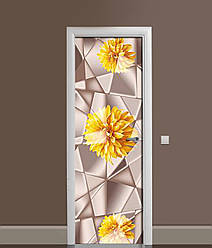 3Д наклейка на двері Хризантема Прелопленіе вінілова плівка ПВХ геометрія Абстракція Бежевий 60*180 см
