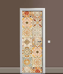 3Д наклейка на двері Теплий Орнамент самоклеюча вінілова плівка ПВХ візерунки Абстракція Бежевий 60*180 см