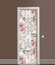 3Д наклейка на двері ЦветиВінтажний орнамент самоклеюча вінілова плівка ПВХ візерунки Рожевий 60*180 см