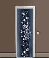 3Д наклейка на дверь Стальные кубы самоклеющаяся виниловая пленка ПВХ геометрия Абстракция Серый 650*2000 мм