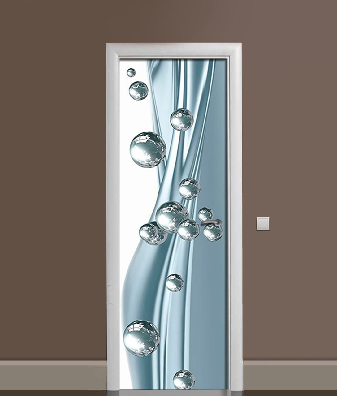3Д наклейка на двері Блискучі кулі самоклеюча вінілова плівка ПВХ сфери Абстракція Блакитний 60*180 см, фото 1