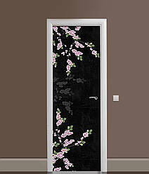 3Д наклейка на двері 3Д Сакура ПВХ самоклеюча вінілова плівка гілки Квіти Чорний 60*180 см