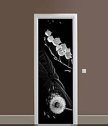 3Д наклейка на двері Кульбаба Конвалія ПВХ самоклеюча вінілова плівка Квіти Чорно-білий 60*180 см
