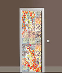 3Д наклейка на двері Осінній Орнамент ПВХ вінілова плівка під плитку Текстура Бежевий 60*180 см