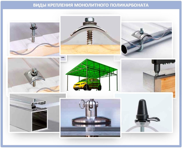 Виды крепления монолитного поликарбоната Крепление монолитного поликарбоната