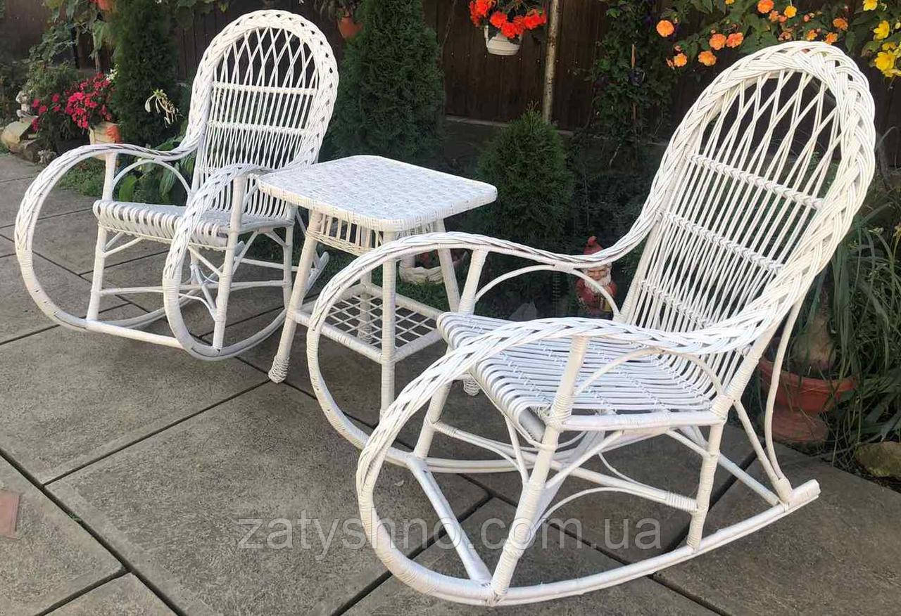 Кресло качалки плетеные белые со столом |Мебель из лозы белая |мебель плетеная на подарок - фото 3 - id-p1256057603
