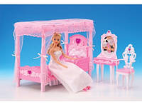 Мебель игрушечная "Спальня Gloria" 2614, кровать с балдахином, туалетный столик, тумбочки