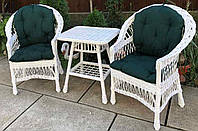 Белая плетеная мебель с накидками зелеными |Мебель из лозы белая |мебель плетеная на дачу