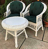 Белая плетеная мебель с накидками зелеными |Мебель из лозы на подарок |мебель плетеная белая