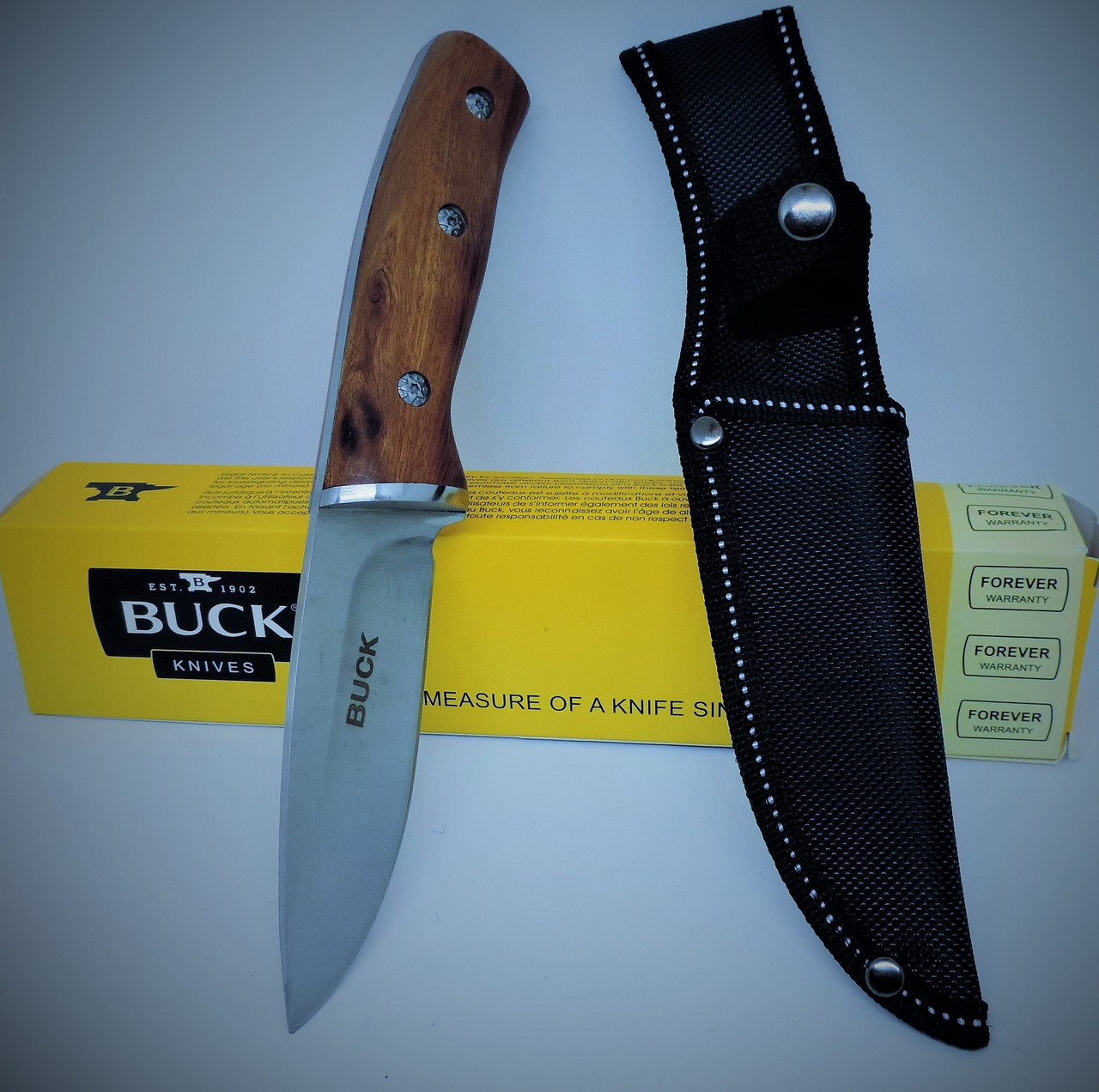 Мисливський ніж із чохлом Buck, ручка з палісандра. Універсальні ножі для риболовлі, полювання та туризму.