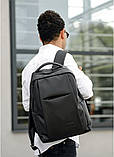 Классический черный мужской рюкзак городской, для ноутбука 15,6 матовая экокожа, фото 6