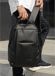 Чоловічий класичний чорний рюкзак з матовою еко-шкіри повсякденний, діловий, офісний, фото 4