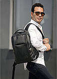 Чоловічий класичний чорний рюкзак з матовою еко-шкіри повсякденний, діловий, офісний, фото 3