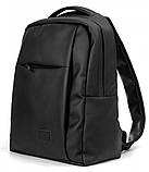 Классический черный мужской рюкзак городской, для ноутбука 15,6 матовая экокожа, фото 9