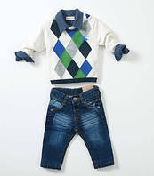 Дитячий комплект для хлопчика (джинси + сорочка + светр) 6138, Nipper Land (Туреччина). 62 р.