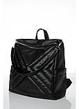 Місткий жіночий чорний рюкзак-сумка повсякденний з якісної еко-шкіри, фото 3