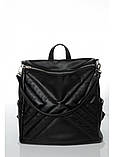 Місткий жіночий чорний рюкзак-сумка повсякденний з якісної еко-шкіри, фото 4
