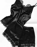 Черная женская пижама с черным кружевом р-і 40-42,44-46.48-50