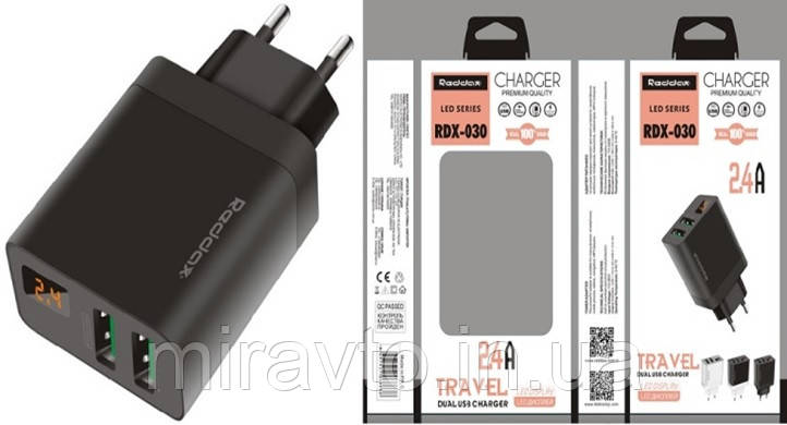 Адаптер 220v 2 USB 2100mA RDX-30 + Micro USB Black/Grey LED Display