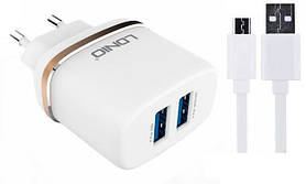 Адаптер 220v 2 USB 2400mA "LDINO" DL-AC52 ! кабель MicroUsb White