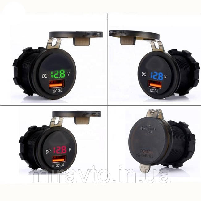 Автомобільний зарядний гніздо USB ! Вольтметр DC 12-24V/5V 2,1 A синя підсвітка з різьбою