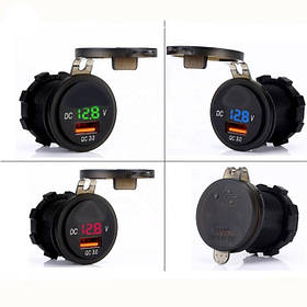 Автомобільний зарядний гніздо USB ! Вольтметр DC 12-24V/5V 2,1 A синя підсвітка з різьбою