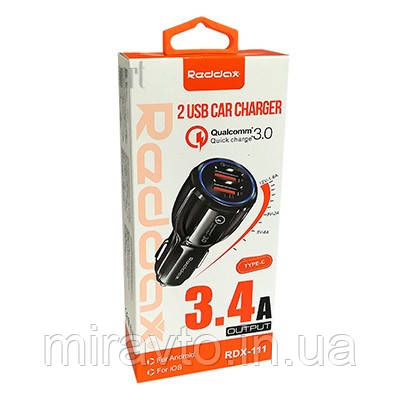 Прикурка на 2*USB (2+1A) 12/24V Redax RDX-111 довга Quick Charge 3.0+Micro USB кабель, фото 1