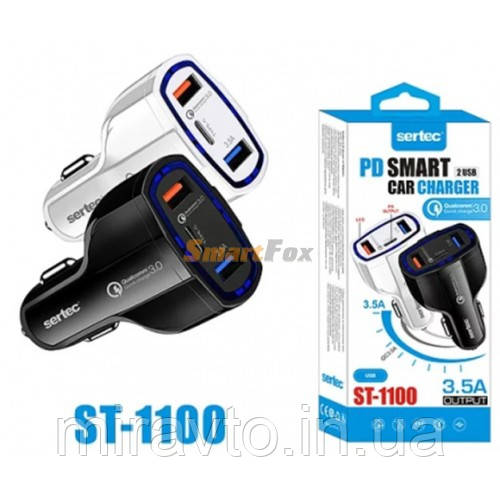 Прикурка на 2*USB (2+1A) 12/24V Sertec ST- 1100 NEW