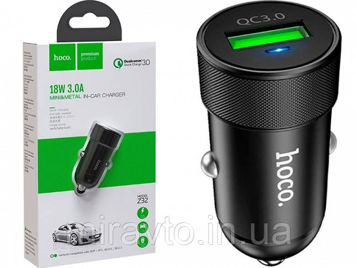 АЗУ Hoco Z32 3.0 A/1*USB Led Imdicator.Aluminum Quick Charge 3.0 Black