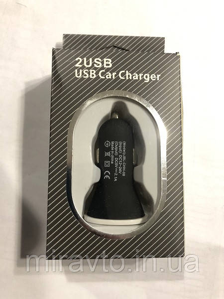 Прикурка на 2*USB (2.1+1A) 12/24 V (BOX) Black коротка KO-09